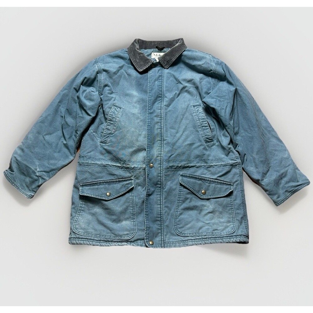 Vintage LL Bean Canvas Chore Coat Barn Field Jacket Blue Size XXL USA Made Lined